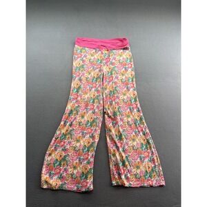 Matilda Jane Pants Womens Medium Pink Floral Wide Leg Modal Lounge Yoga Foldover